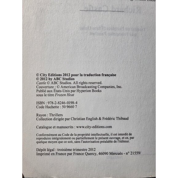 Richard Castle Coeur de Glace French Thriller Softcover Paris Mystery Book - Picture 4 of 15